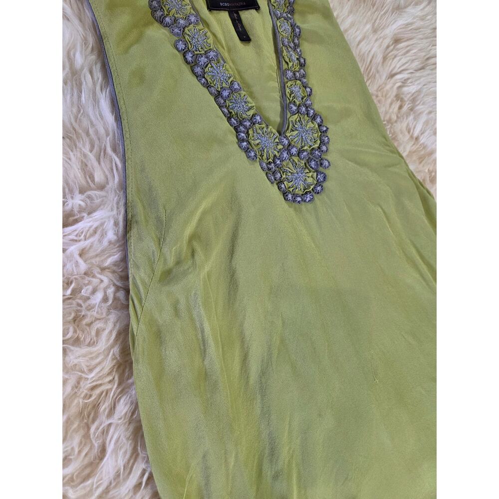 BCBGMAXAZRIA Green 100% Silk Sleeveless Tank Dress Mini Racerback M - Picture 7 of 15